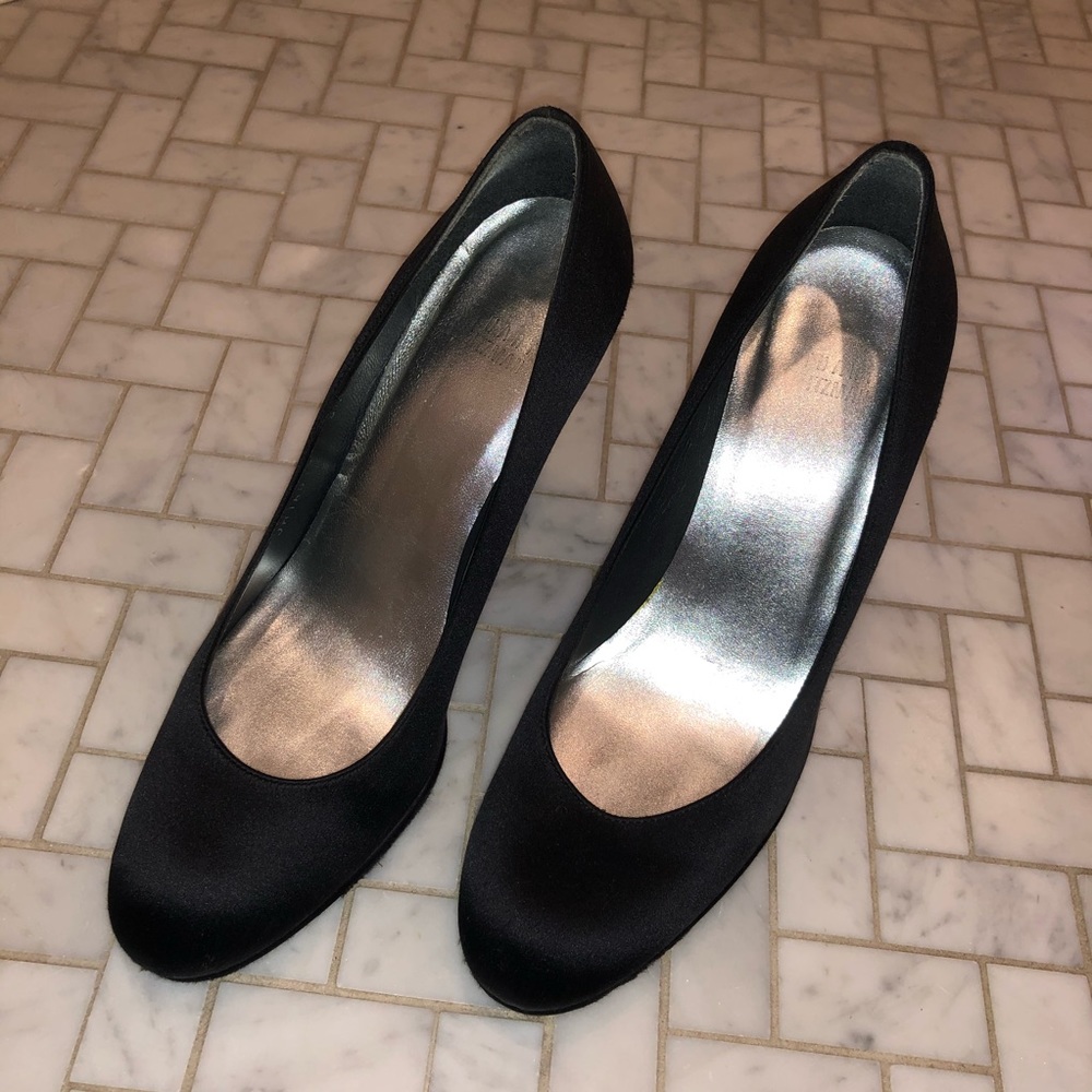 Stuart Weitzman Black Satin Heels